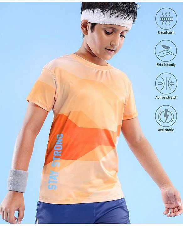 Pine Active High Stretch Half Sleeves Text Printed T Shirt - Orange