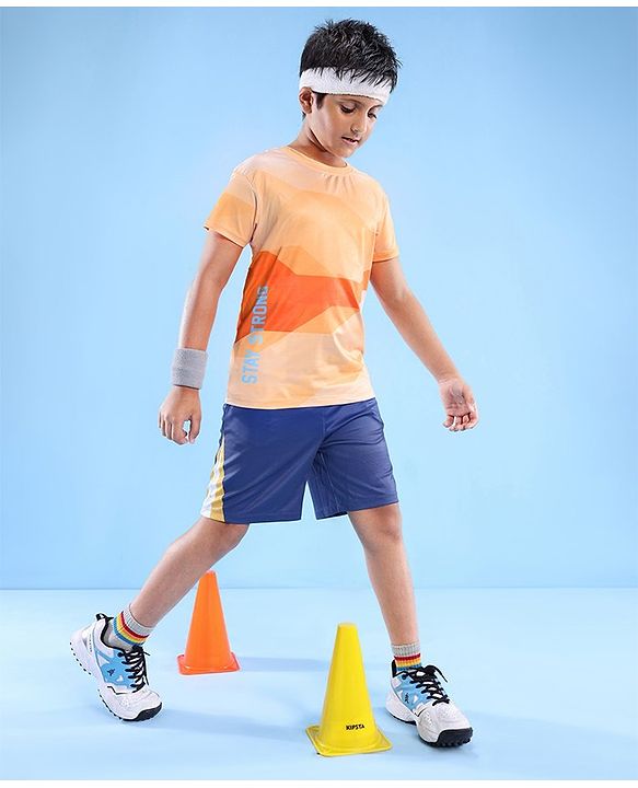 Pine Active High Stretch Half Sleeves Text Printed T Shirt - Orange