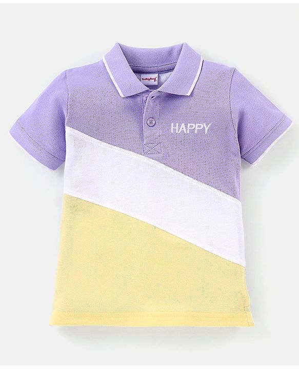 Babyhug Cotton Half Sleeves Polo T-Shirt Cut and Sew Pattern - Purple