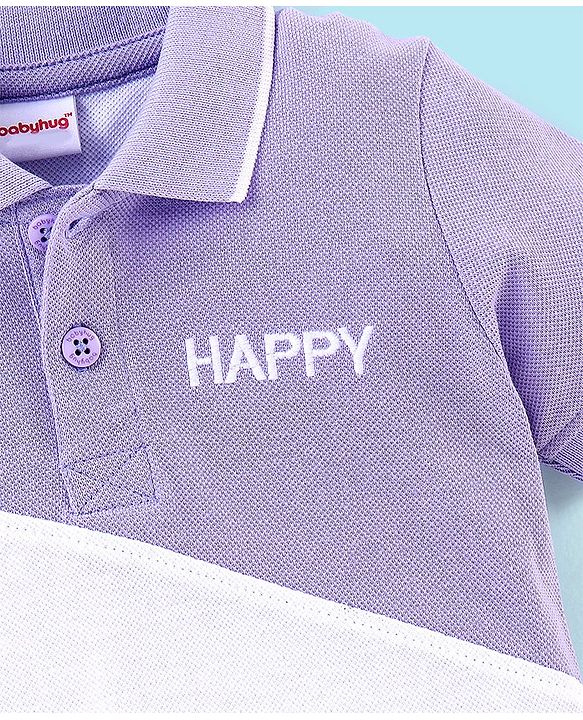 Babyhug Cotton Half Sleeves Polo T-Shirt Cut and Sew Pattern - Purple