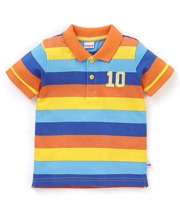 Babyhug Cotton Half Sleeves Polo T-Shirt Striped - Multicolour