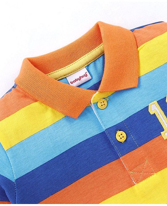 Babyhug Cotton Half Sleeves Polo T-Shirt Striped - Multicolour