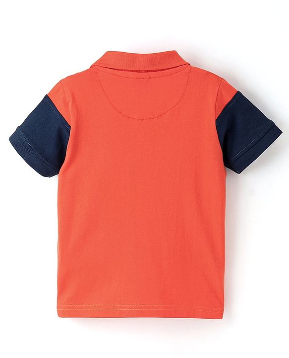 Babyhug Cotton Half Sleeves Polo Color Block T-Shirt- Red Blue & Yellow