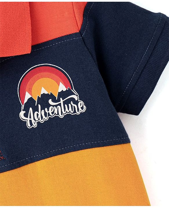 Babyhug Cotton Half Sleeves Polo Color Block T-Shirt- Red Blue & Yellow