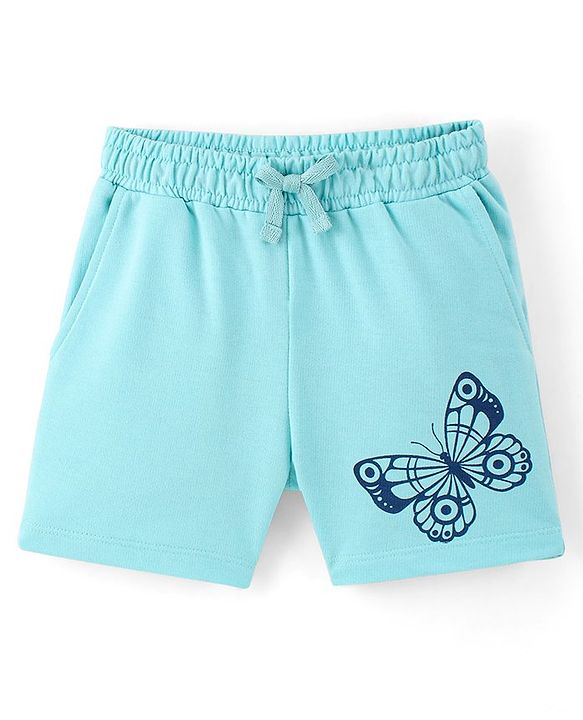 Pine Kids Cotton Knit Mid Thigh Length Shorts Butterfly Print - Light Blue