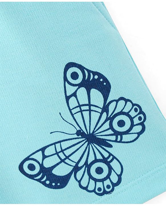 Pine Kids Cotton Knit Mid Thigh Length Shorts Butterfly Print - Light Blue