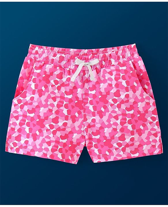 Pine Kids Cotton Knit Mid Thigh Length Abstract Printed Shorts - Pink