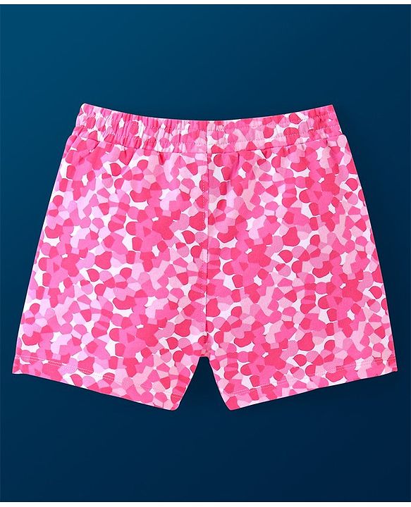 Pine Kids Cotton Knit Mid Thigh Length Abstract Printed Shorts - Pink