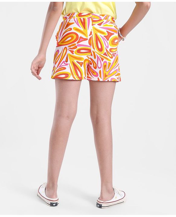 Pine Kids Cotton Knit Mid Thigh Length Abstract Printed Shorts - Orange