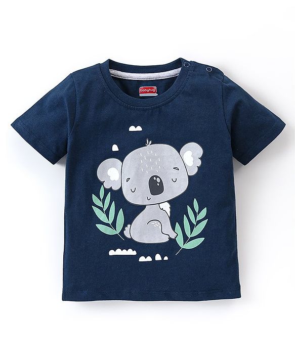 Babyhug Cotton Knit Half Sleeves Night Suit  Koala Print With Stripes -  Navy Blue