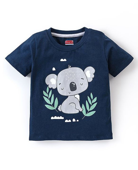 Babyhug Cotton Knit Half Sleeves Night Suit  Koala Print With Stripes -  Navy Blue