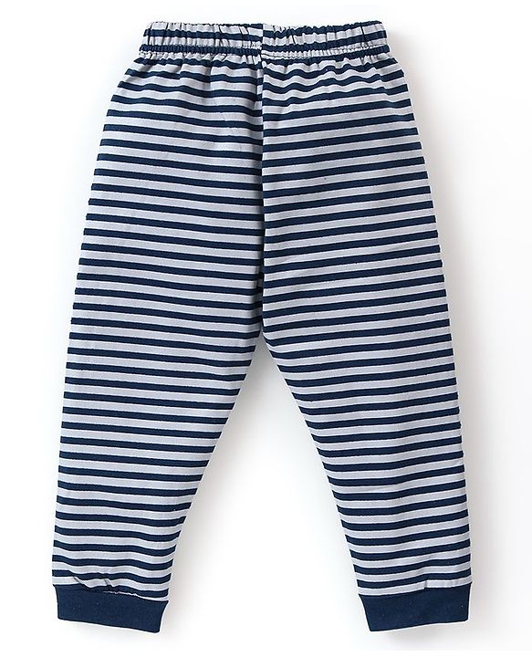 Babyhug Cotton Knit Half Sleeves Night Suit  Koala Print With Stripes -  Navy Blue