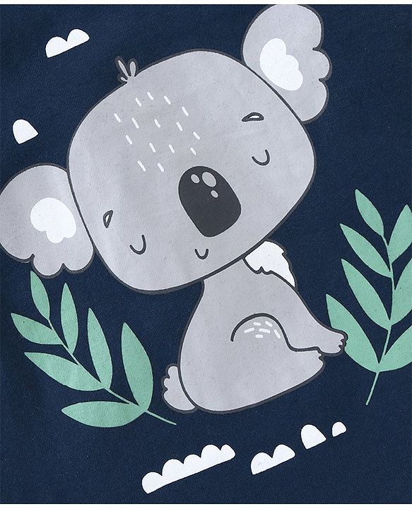 Babyhug Cotton Knit Half Sleeves Night Suit  Koala Print With Stripes -  Navy Blue