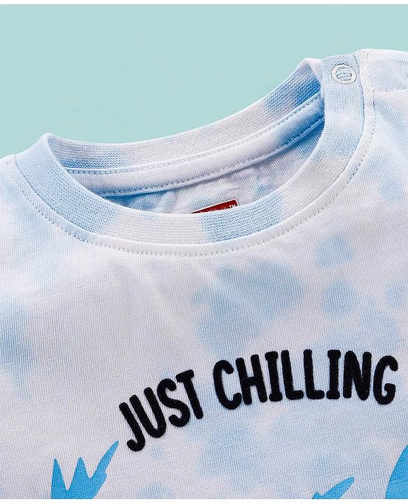 Babyhug Cotton Knit Half Sleeves Tee Palm Tree Print - White & Blue