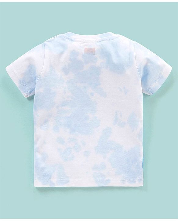Babyhug Cotton Knit Half Sleeves Tee Palm Tree Print - White & Blue
