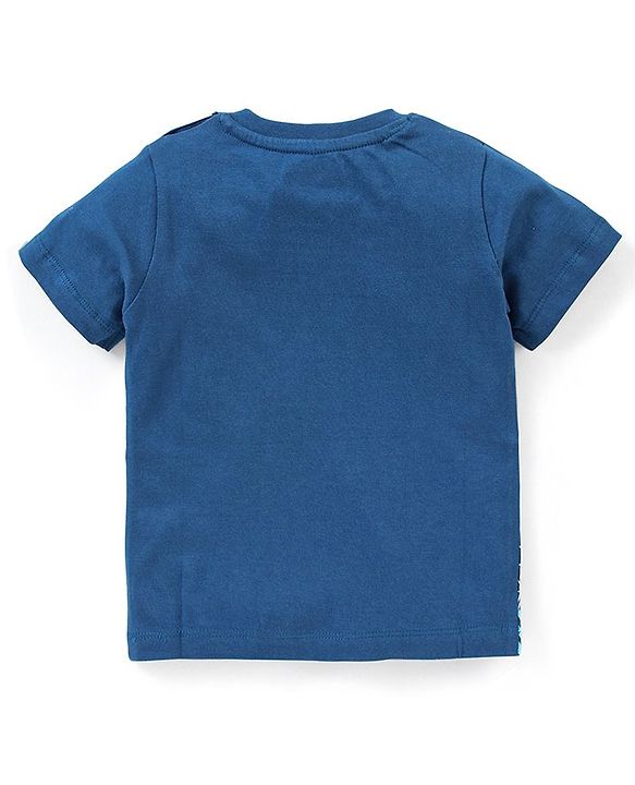 Babyhug Cotton Half Sleeves T-Shirt Sloth Print- Navy Blue