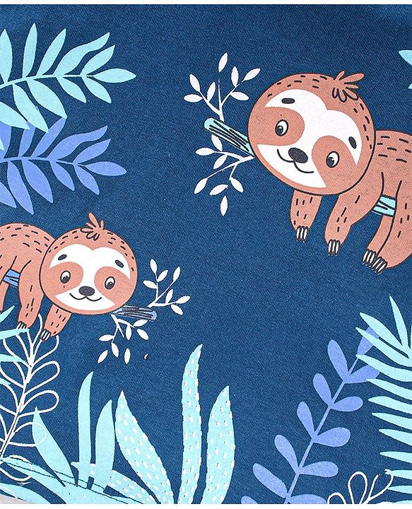Babyhug Cotton Half Sleeves T-Shirt Sloth Print- Navy Blue
