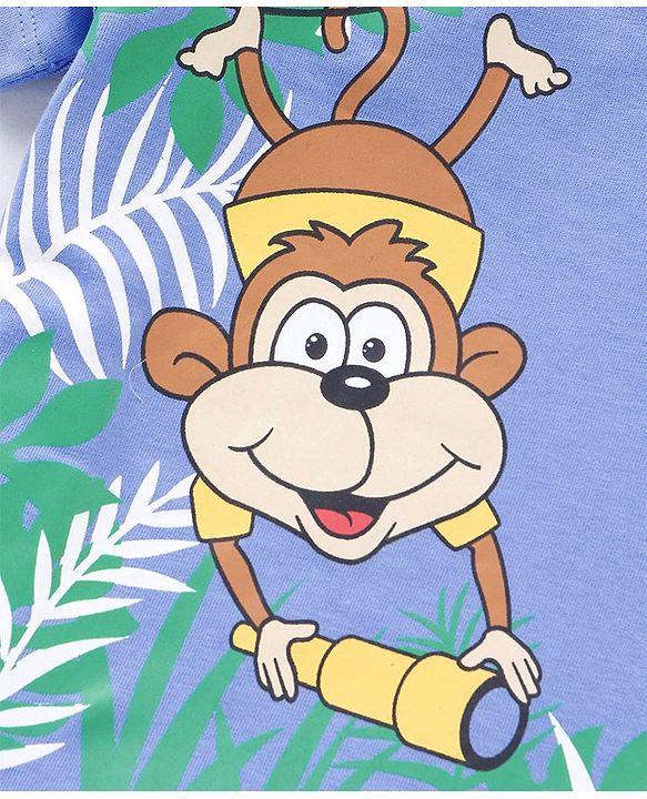 Babyhug Cotton Half Sleeves T-Shirt Monkey Print- Blue