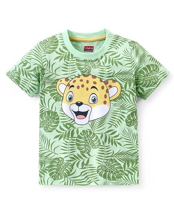 Babyhug Cotton Half Sleeves T-Shirt Tiger & Tropical Print- Green