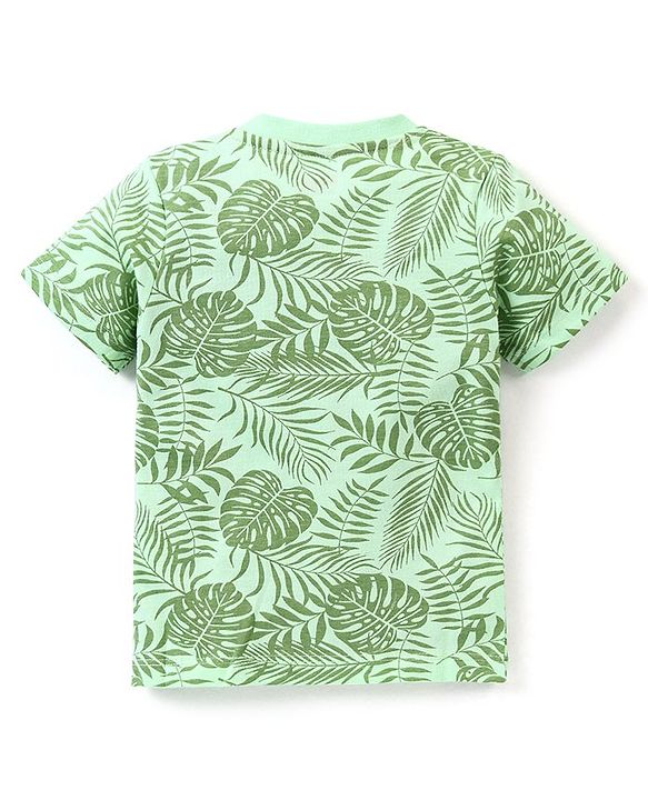 Babyhug Cotton Half Sleeves T-Shirt Tiger & Tropical Print- Green
