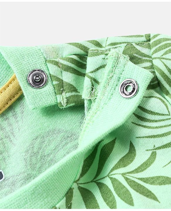 Babyhug Cotton Half Sleeves T-Shirt Tiger & Tropical Print- Green