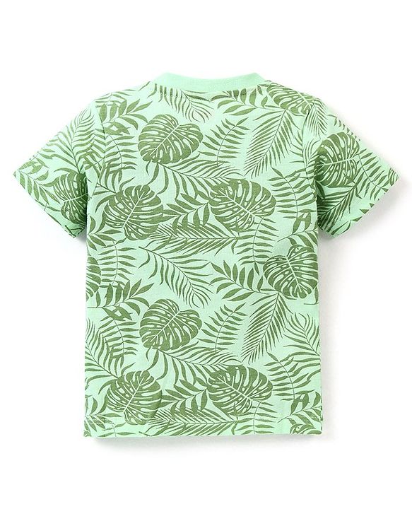 Babyhug Cotton Half Sleeves T-Shirt Tiger & Tropical Print- Green