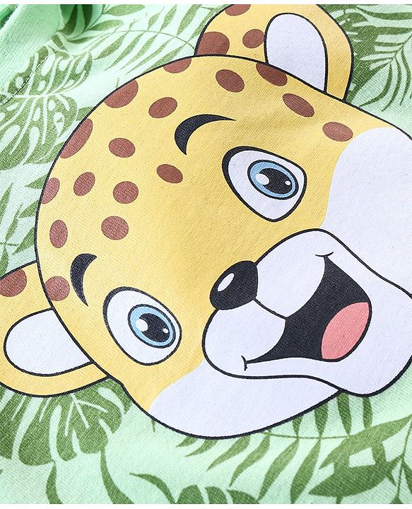 Babyhug Cotton Half Sleeves T-Shirt Tiger & Tropical Print- Green