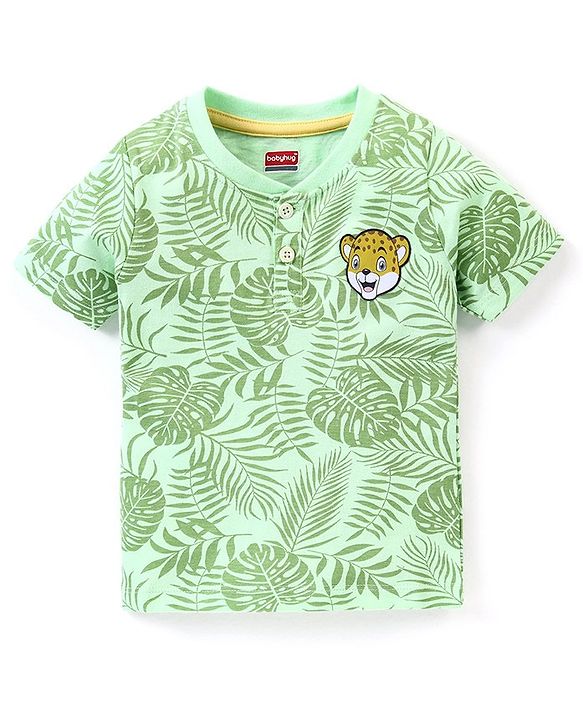 Babyhug Cotton Knit Half Sleeves Tropical Print T-Shirt - Green