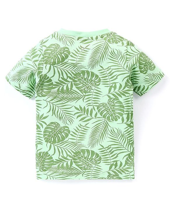 Babyhug Cotton Knit Half Sleeves Tropical Print T-Shirt - Green