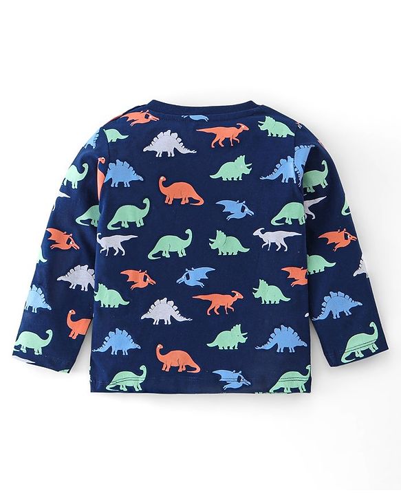 Babyhug Cotton Knit Full Sleeves Night Suit Dino Print - Navy Blue