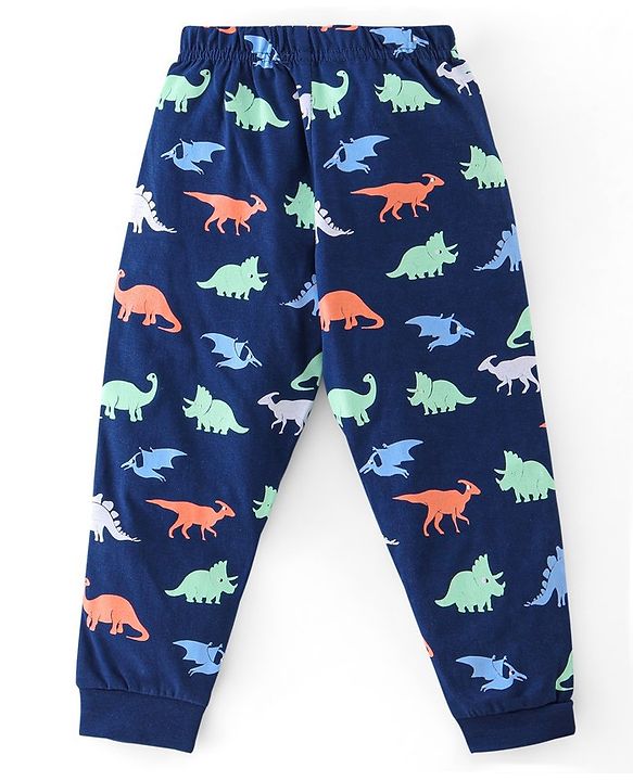 Babyhug Cotton Knit Full Sleeves Night Suit Dino Print - Navy Blue