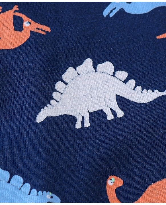 Babyhug Cotton Knit Full Sleeves Night Suit Dino Print - Navy Blue