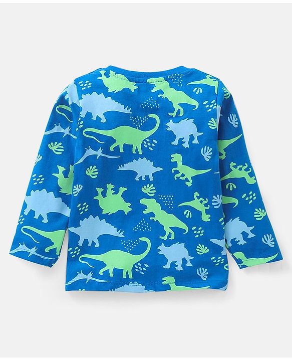 Babyhug Cotton Knit Full Sleeves Dino Print Night Suit - Blue