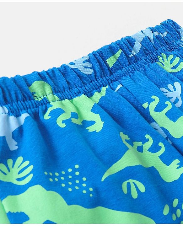 Babyhug Cotton Knit Full Sleeves Dino Print Night Suit - Blue