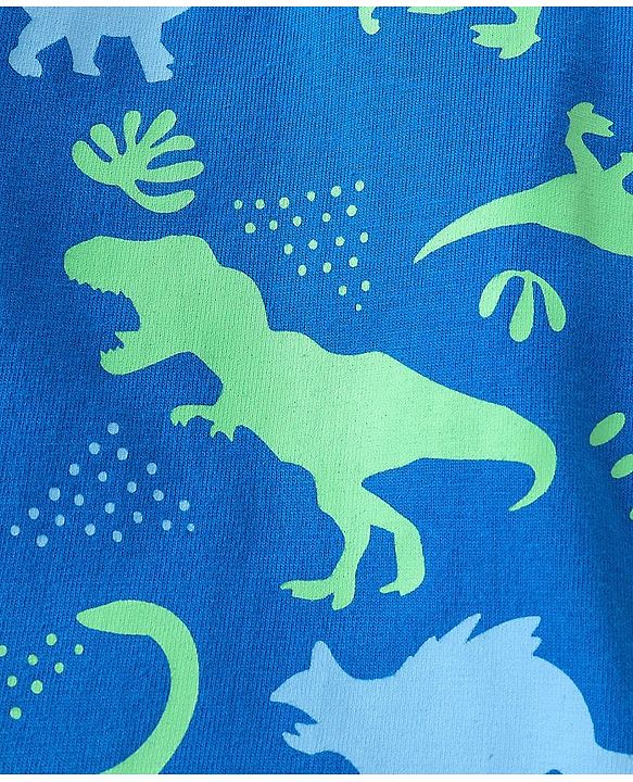 Babyhug Cotton Knit Full Sleeves Dino Print Night Suit - Blue