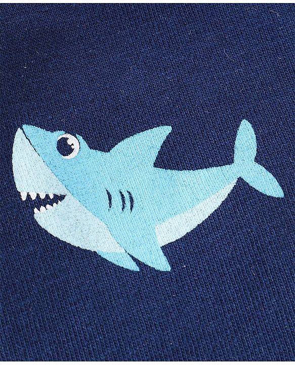 Babyhug Cotton Knit Full Sleeves Sea World Print Night Suit - Navy Blue