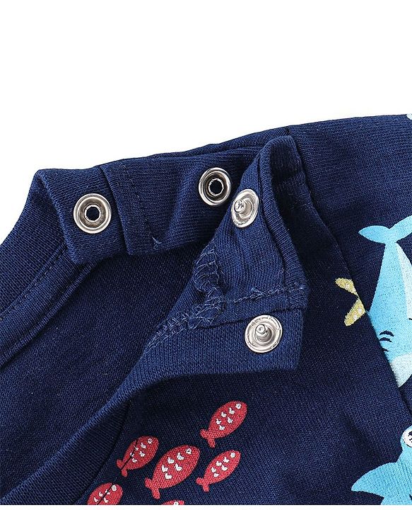 Babyhug Cotton Knit Full Sleeves Sea World Print Night Suit - Navy Blue