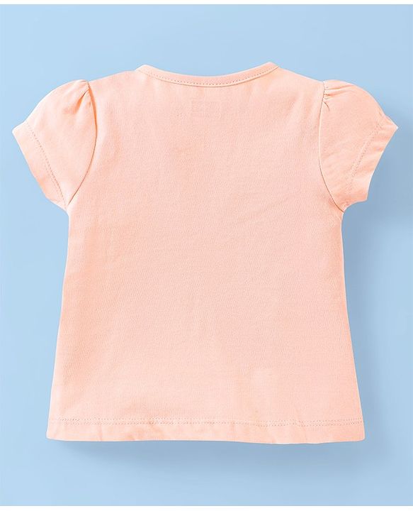 Babyhug Cotton Knit Half Sleeves Nightsuit With Pancake & Waffles Print - Peach & White