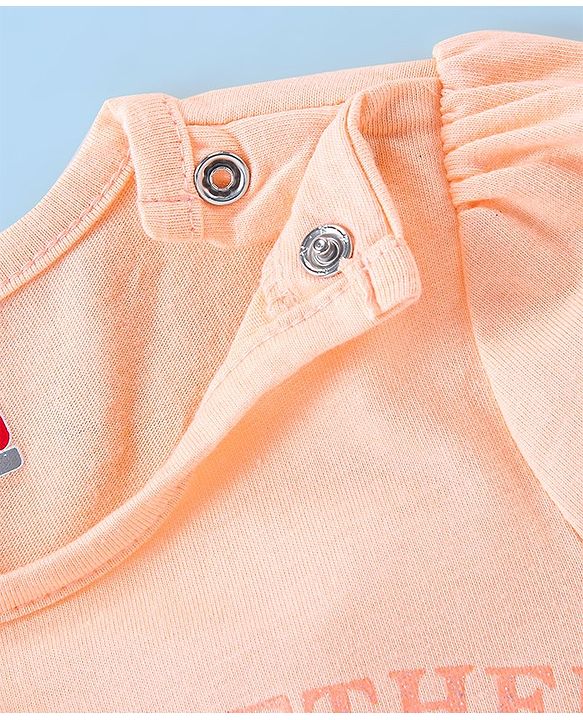 Babyhug Cotton Knit Half Sleeves Nightsuit With Pancake & Waffles Print - Peach & White