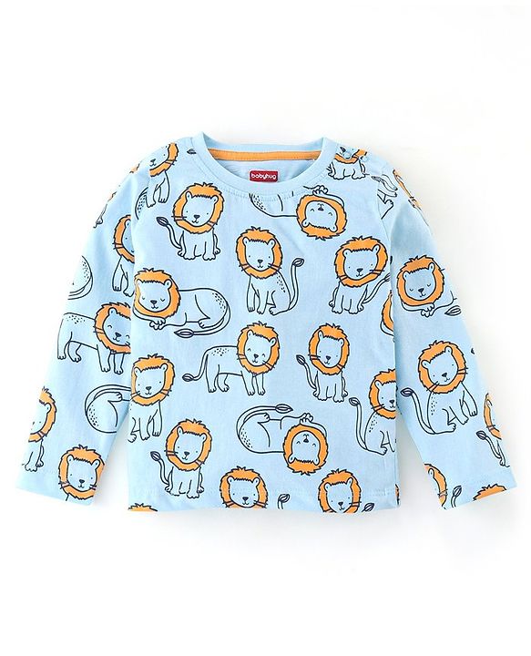 Babyhug Cotton Full Sleeves Night Suit Lion Print - Blue