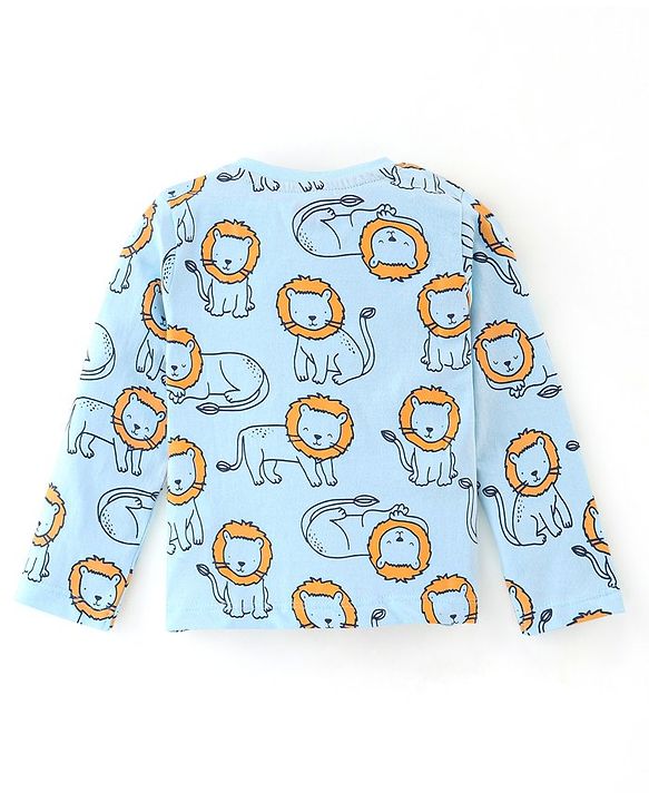 Babyhug Cotton Full Sleeves Night Suit Lion Print - Blue