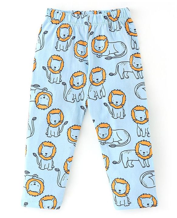Babyhug Cotton Full Sleeves Night Suit Lion Print - Blue