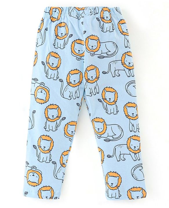 Babyhug Cotton Full Sleeves Night Suit Lion Print - Blue