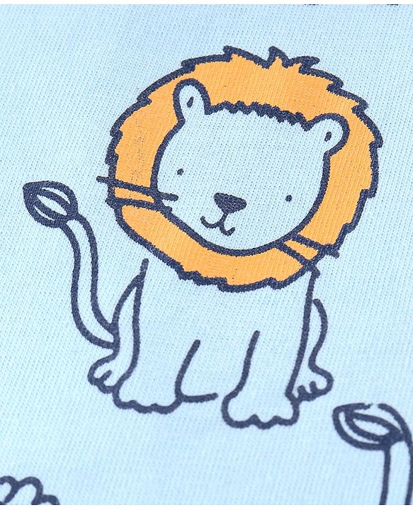 Babyhug Cotton Full Sleeves Night Suit Lion Print - Blue