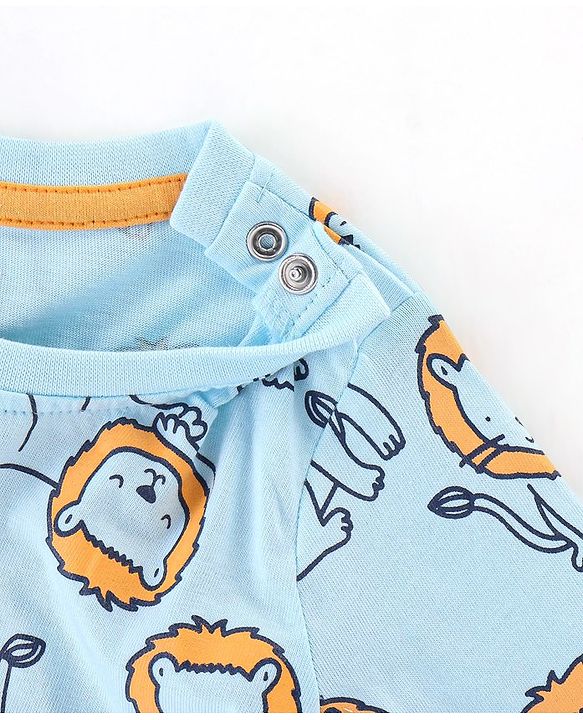 Babyhug Cotton Full Sleeves Night Suit Lion Print - Blue