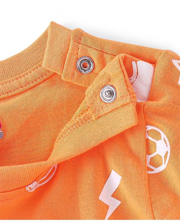 Babyhug Cotton Knit Full Sleeves Night Suit with Sports Print - Orange