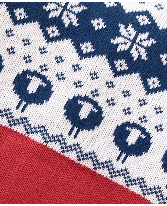 Babyhug Organic Cotton Full Sleeves Intarsia Design Front Open Sweater - Navy Blue & Red