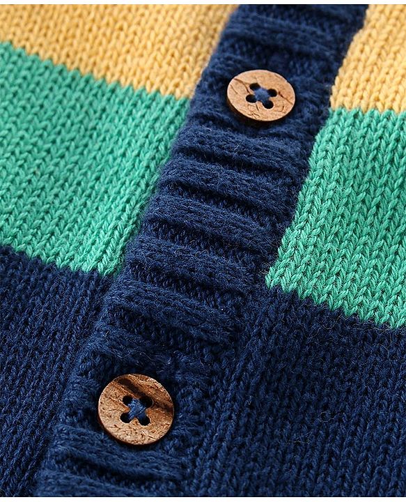 Babyhug Organic Cotton Full Sleeves Front Open Colour Block Design  Sweater -Blue Red & Green