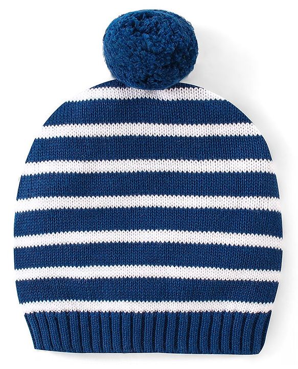 Babyhug 100% Organic Cotton Full Sleeves Sweater Set With Cap Intarsia Design- Blue