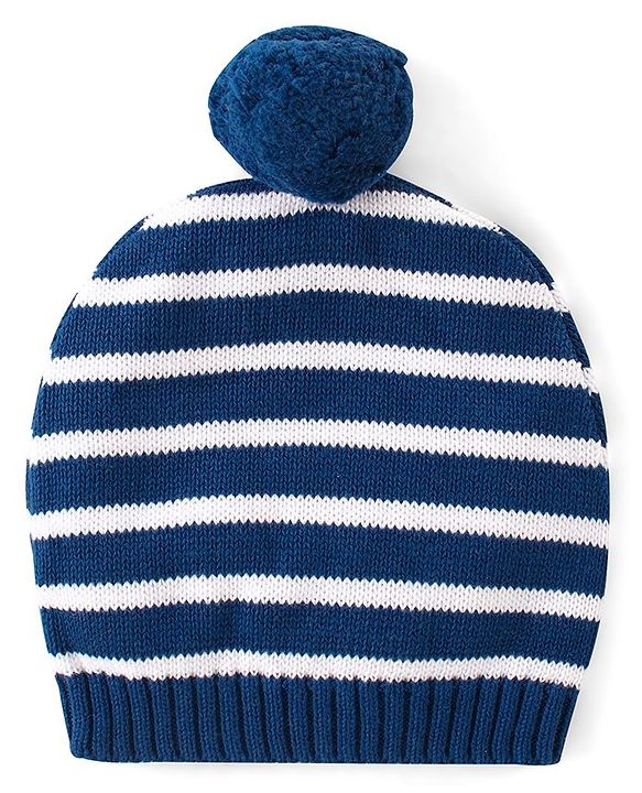 Babyhug 100% Organic Cotton Full Sleeves Sweater Set With Cap Intarsia Design- Blue